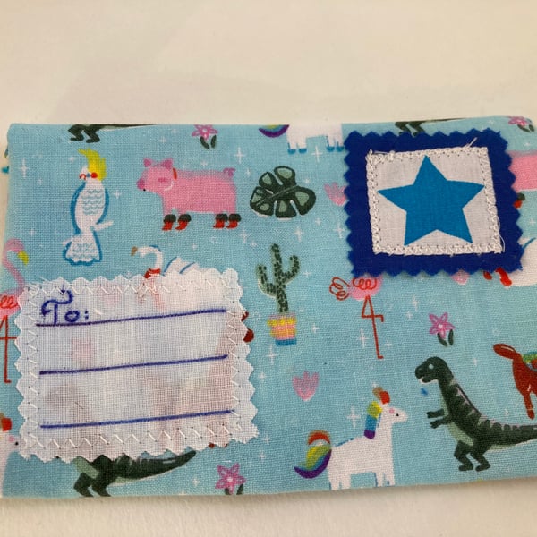 Gift envelope, for small gifts or money. Kid’s dinosaur animal print. 