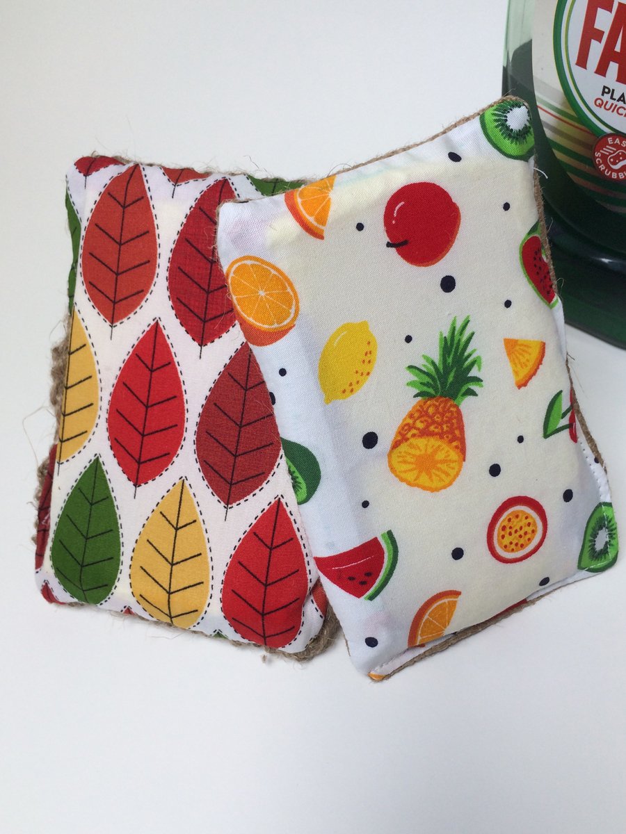 Washing up sponge scourers. Plastic free,  autumn colours