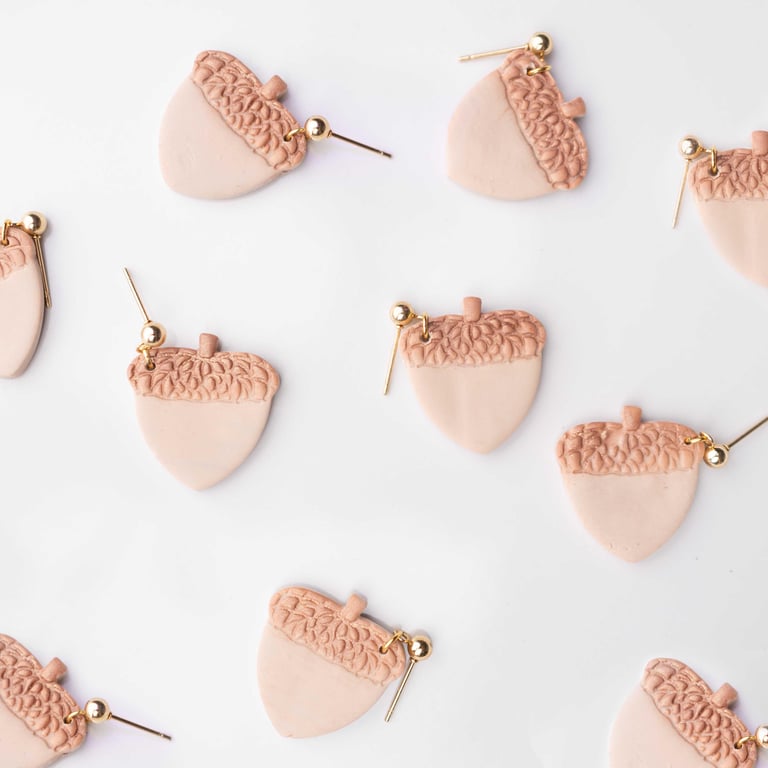 Handmade Acorn Stud Earrings: Polymer Clay Autumn Jewelry