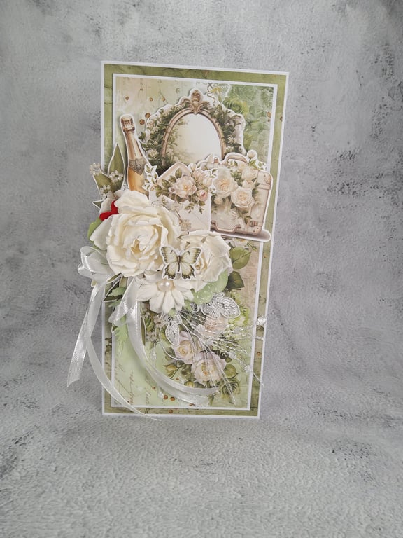 Handmade Wedding Card - Elegant White Floral Design (F)