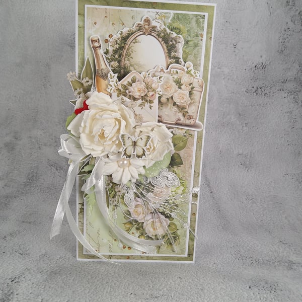 Handmade Wedding Card - Elegant White Floral Design (F)