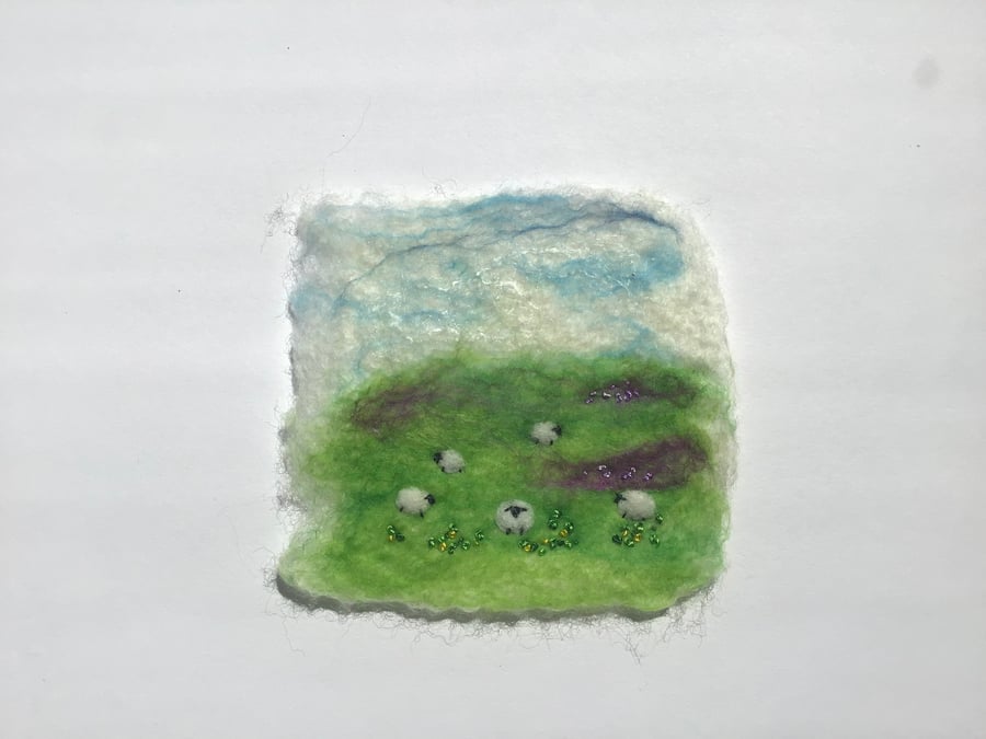 Sheep picture. Wool Felt and Embroidery.