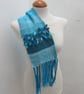 Bright Turquoise Handwoven Scrap Scarf - Image 3