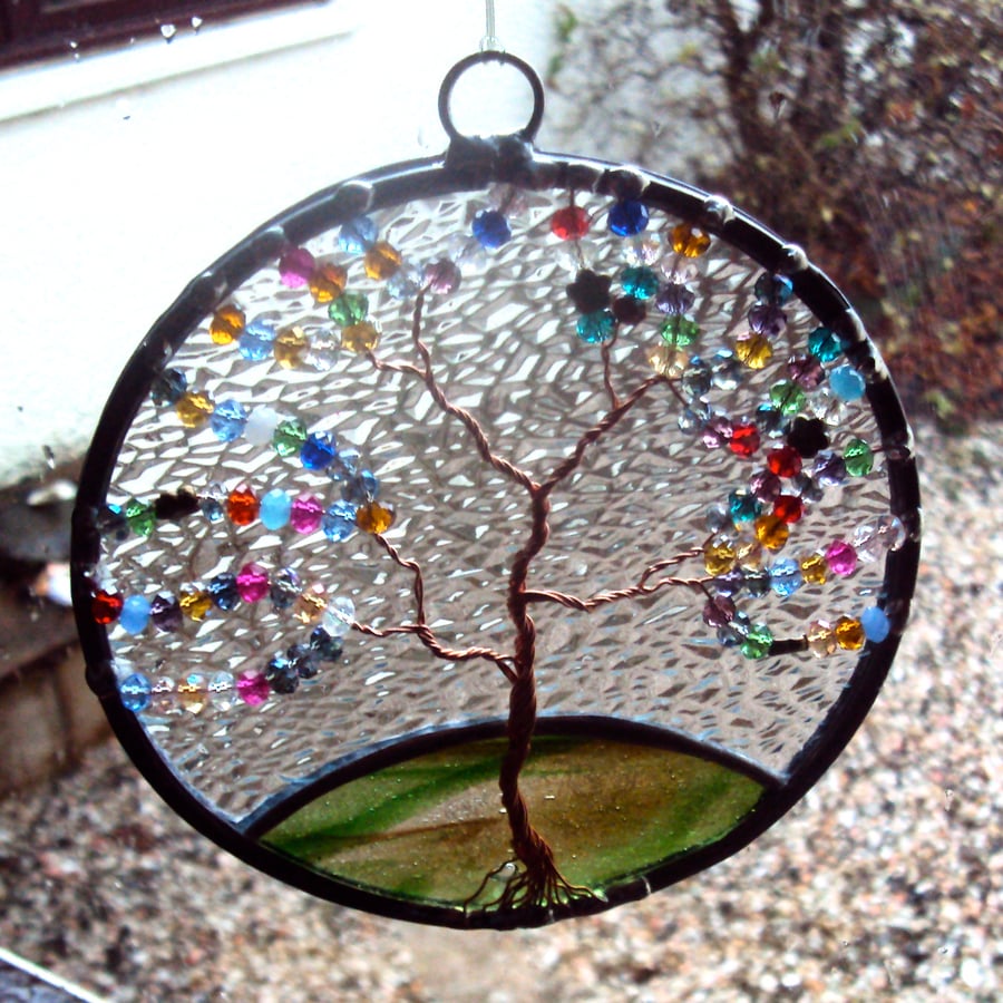 Multicoloured beaded tree of life panel