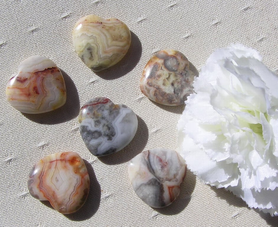 6 Crazy Lace Agate Solid Gemstone Polished Hearts - 20mm - Chakra - Crafting