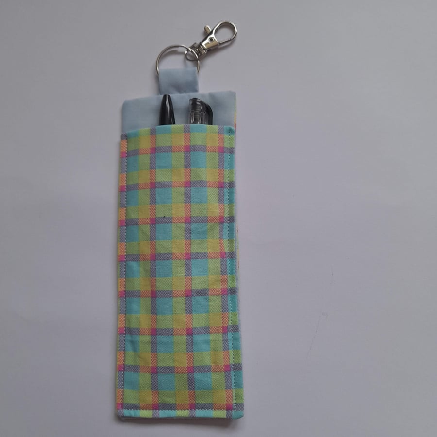 Lanyard Pen Holder with Blue and Yellow Check Design