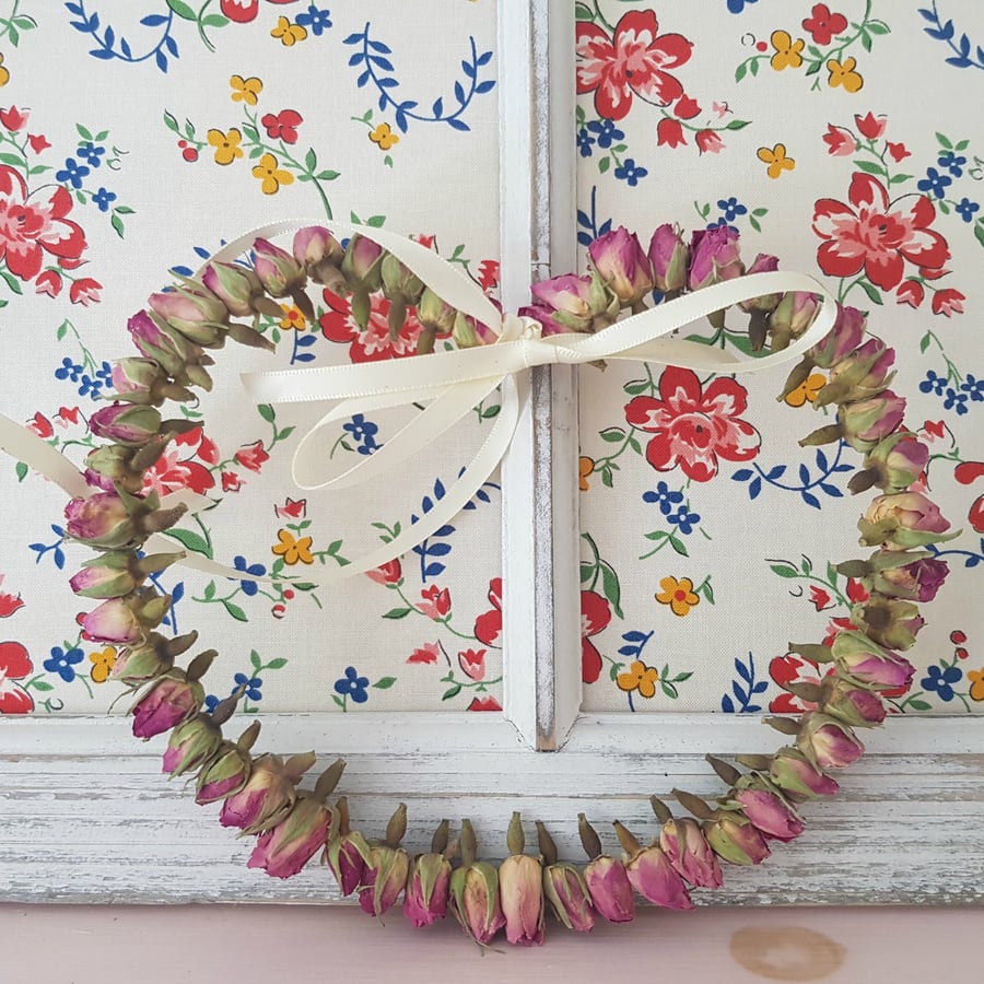 Dried Rosebud Heart Wreath