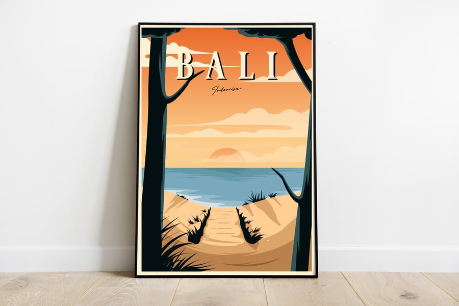 Bali retro travel poster, Bali wall art, Indonesia travel poster