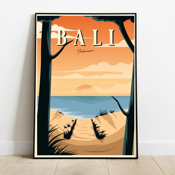 Bali retro travel poster, Bali wall art, Indonesia travel poster