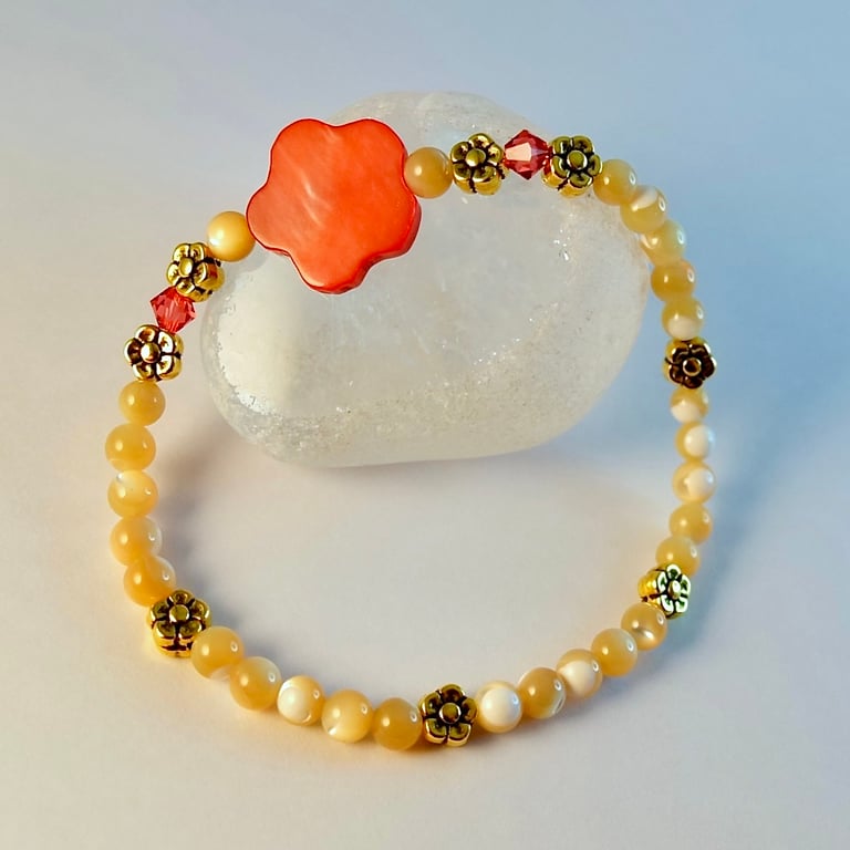 Mother Of Pearl Flower Bracelet, Birthday, Valentine, Mothers Day, Gifts For Her