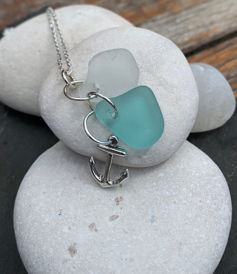 Sterling silver & seaglass cascade pendant