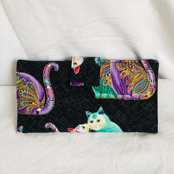 Long Wallet Purse, Cats Long Purse, Small Document Wallet, Unique Gift Ideas.