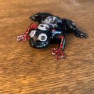 Handmade Gothic Resin Frog – Skeleton Design with Red Glitter 
