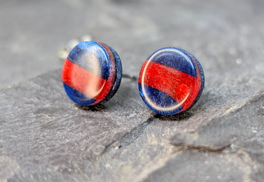 Deep blue and red polymer clay studs 10mm