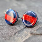 Deep blue and red polymer clay studs 10mm