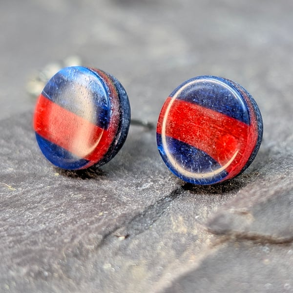 Deep blue and red polymer clay studs 10mm