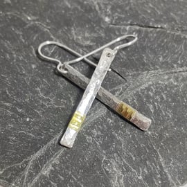 Silver and 18ct gold Notched earrings