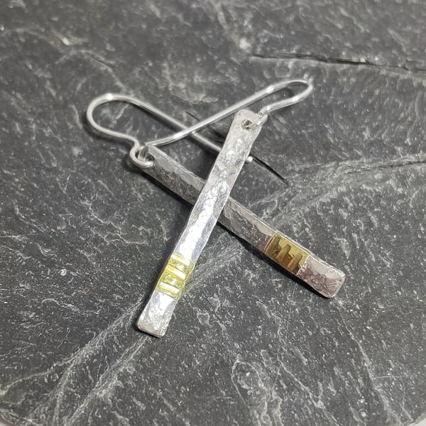 Silver and 18ct gold Notched earrings