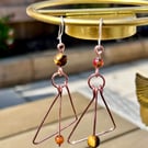 Handcrafted Copper Mismatch Earrings - Tiger's Eye & African Stone