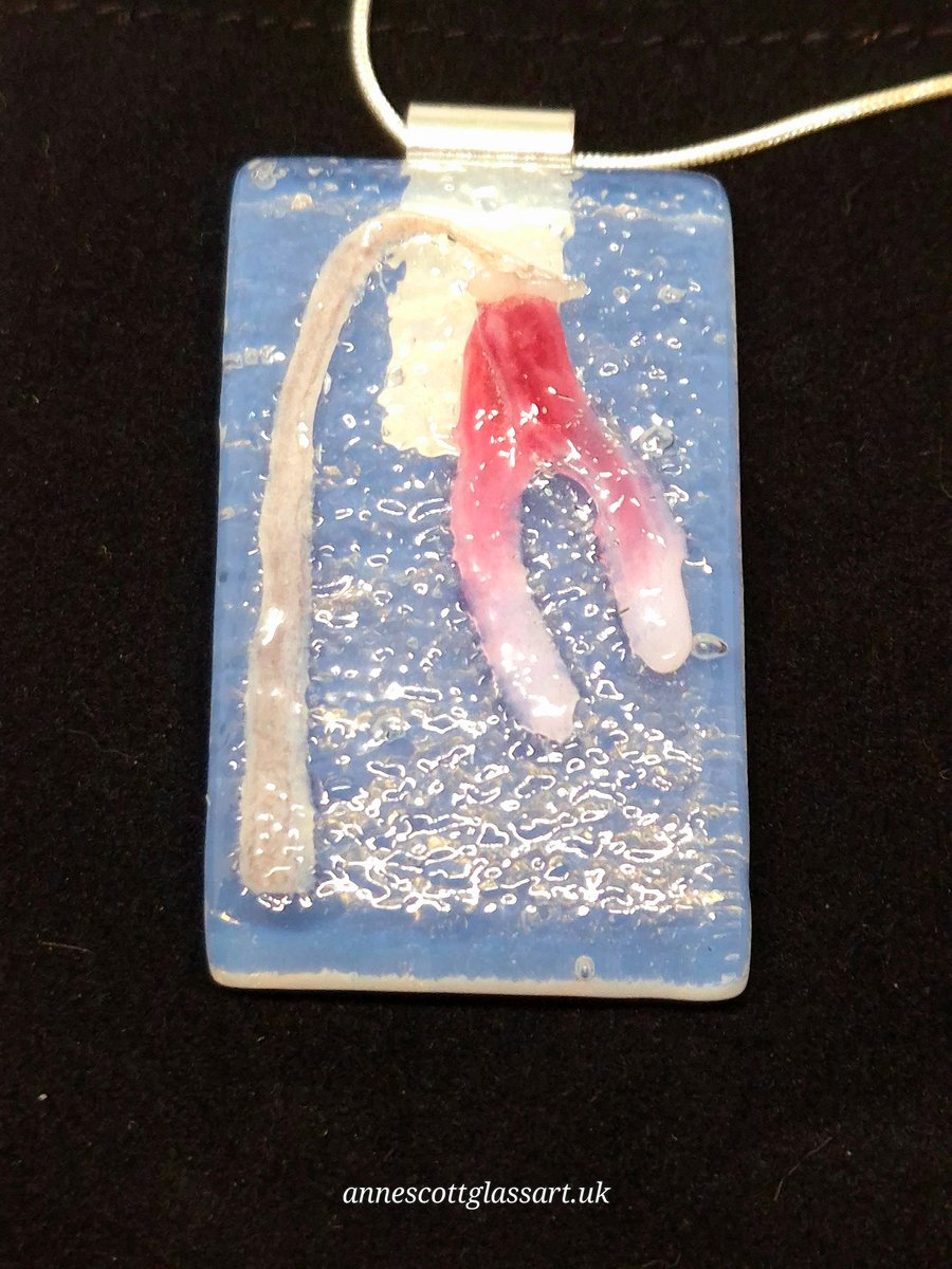 Handmade Fused Glass Botanical Pendant Necklace Cyclamen (A)