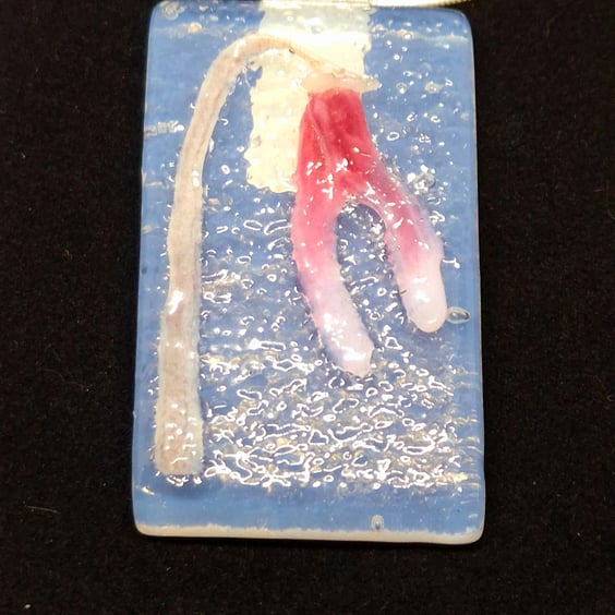 Handmade Fused Glass Botanical Pendant Necklace Cyclamen (A)