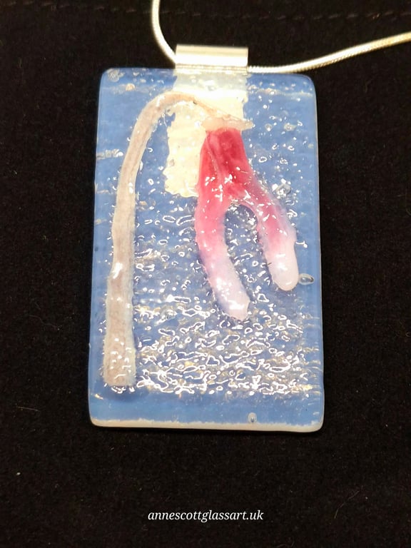 Handmade Fused Glass Botanical Pendant Necklace Cyclamen (A)