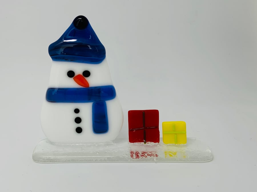 Snowman Hand fused Glass Standing decoration 