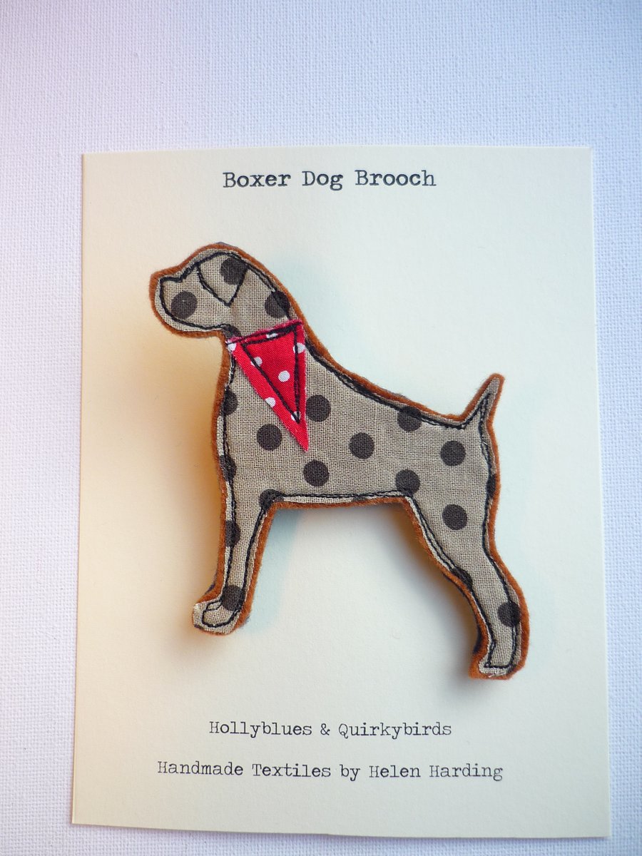 Boxer Dog Brooch  Handmade Textile Lapel Pin Gift For Dog Lover
