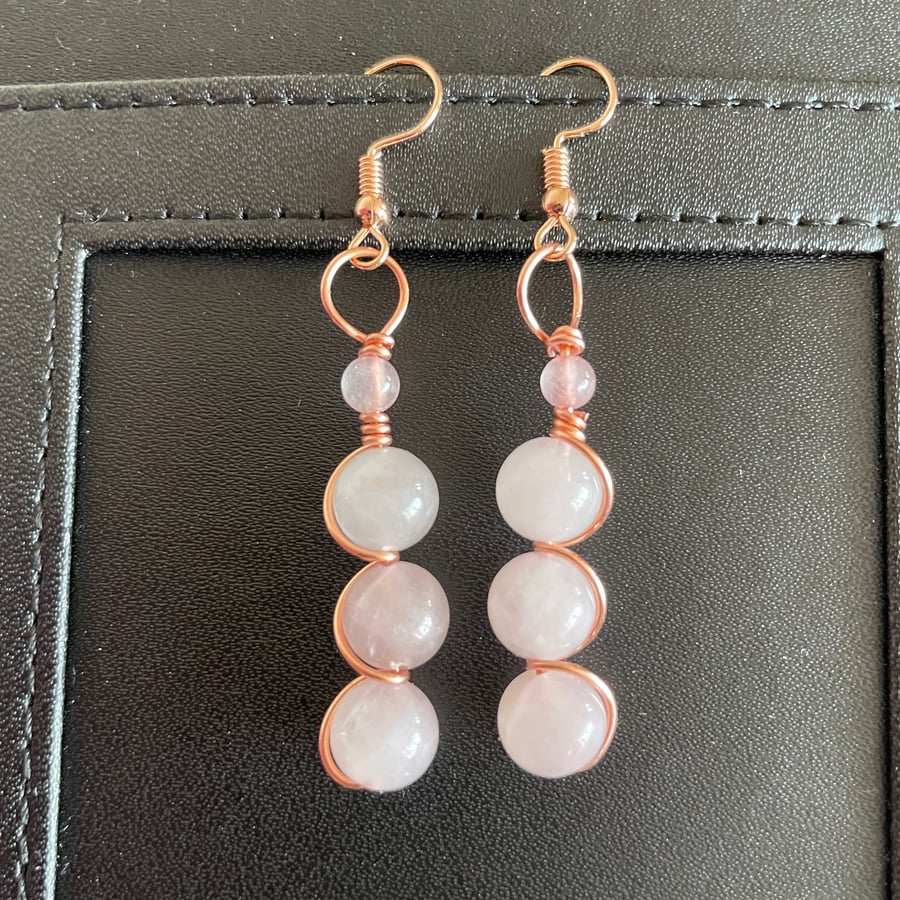 Rose Quartz Copper Earrings