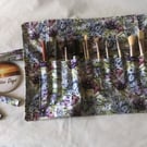 Lilac Floral Linen Make Up Brush Roll