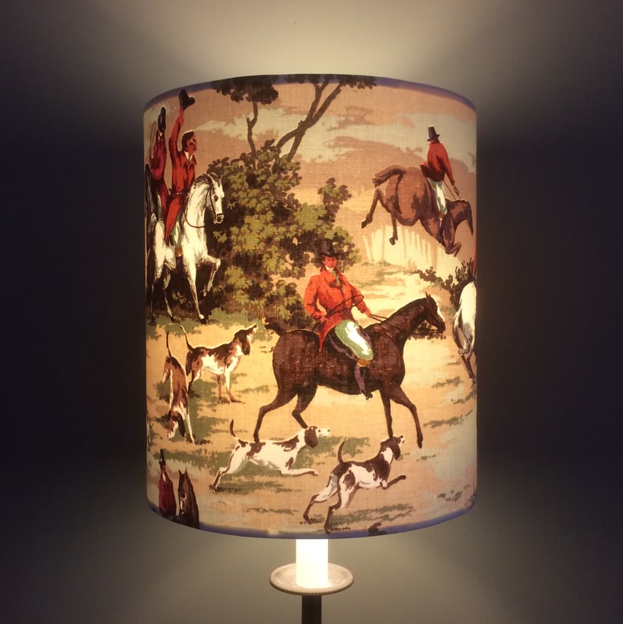 RARE  Countryside Horse Hound GONE TO EARTH Vintage Fabric Lampshade option