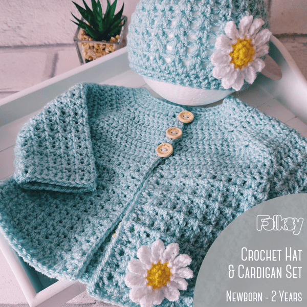 Crochet Baby & Toddler Hat And Cardigan Set, Made To Order 