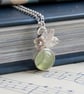 Prehnite and silver botanical necklace, silver flower gemstone necklace