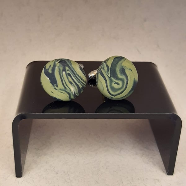 Polymer clay cufflinks in sage and navy