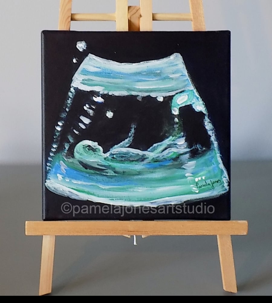 Baby Ultrasound Scan, Acrylic Painting, on stretched Canvas, 20 x 20 cm.