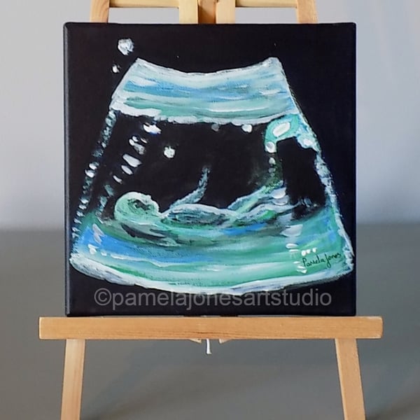 Baby Ultrasound Scan, Acrylic Painting, on stretched Canvas, 20 x 20 cm.