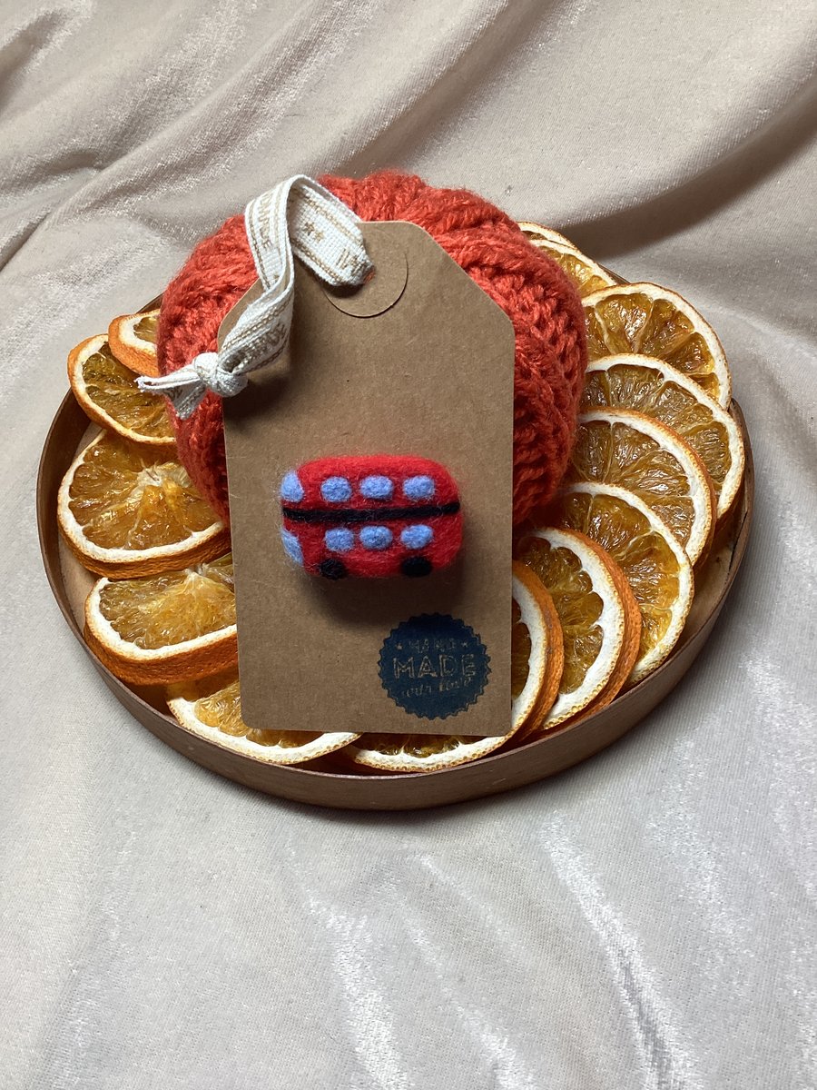 Handmade Needle Felted Red London Bus Brooch. Brooches are Back!