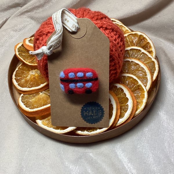 Handmade Needle Felted Red London Bus Brooch. Brooches are Back!