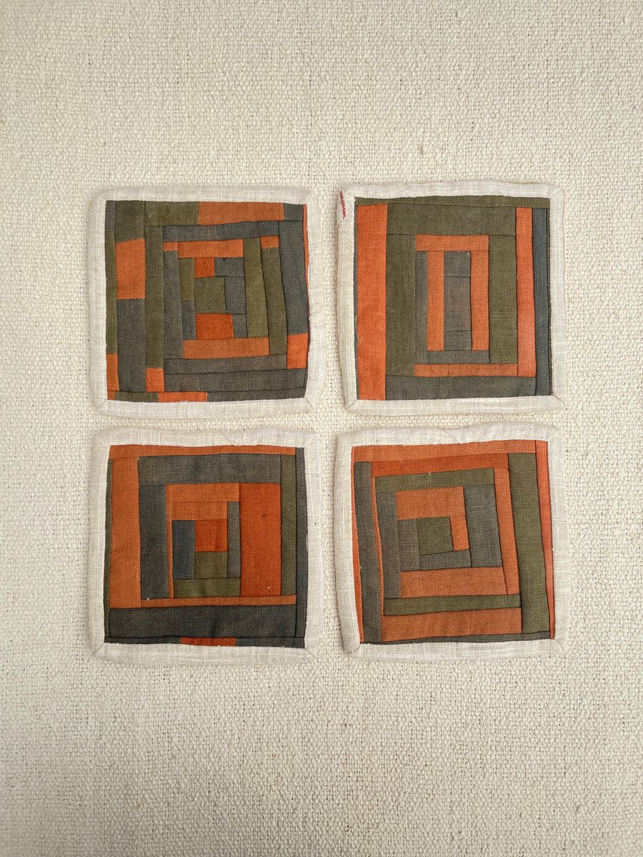 Log Cabin Fabric Coasters, Set of 4 - brown, grey, green