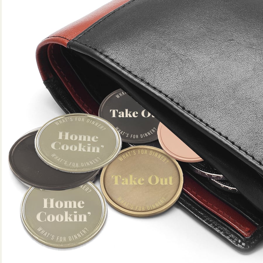 Whats For Dinner Engraved Metal Coin, Decision Coin, Meal Decider, Birthday Gift