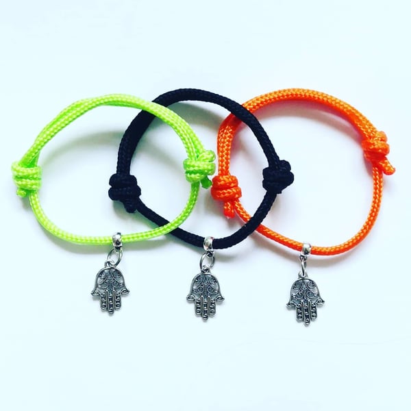 Yoga Bracelet Gift, Hamsa Palm Hand Design Charm on cord, Happiness and good for