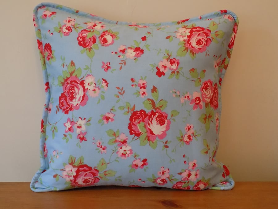 Cath Kidston Blue 'Rosali' Cushion Cover, Floral Throw Pillow, Piped, 16", 18"