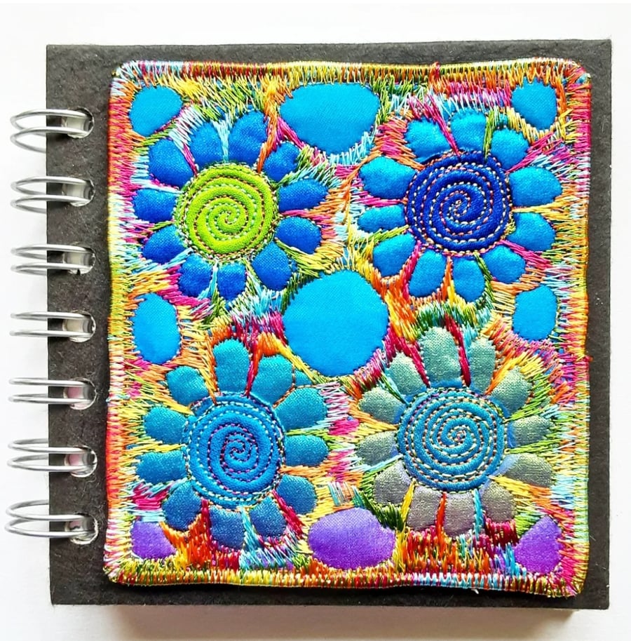 Spiral Bound Sketchbook Square 4 x 4 inches Free Machine Embroidery Cover