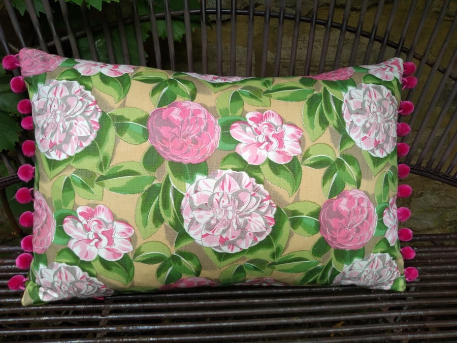 Vintage Designer Fabric Cushion - Camellia