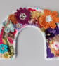 Arch Wall Hanging - Woven Fibre Art with Crocheted Flowers