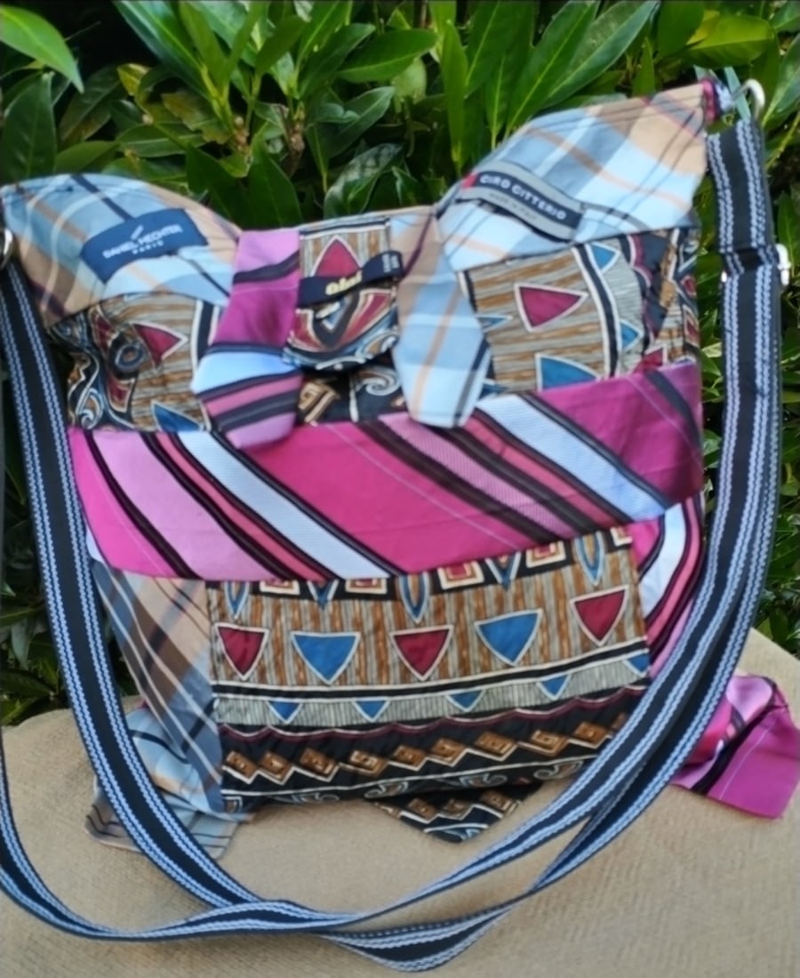 Unisex, Bespoke, One Off, Repurposed. Silk Tie, "BAG" Adjustable Shoulder Strap