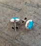 Turquoise and Silver Stud Earrings, 8mm, in Petal Setting - Image 2