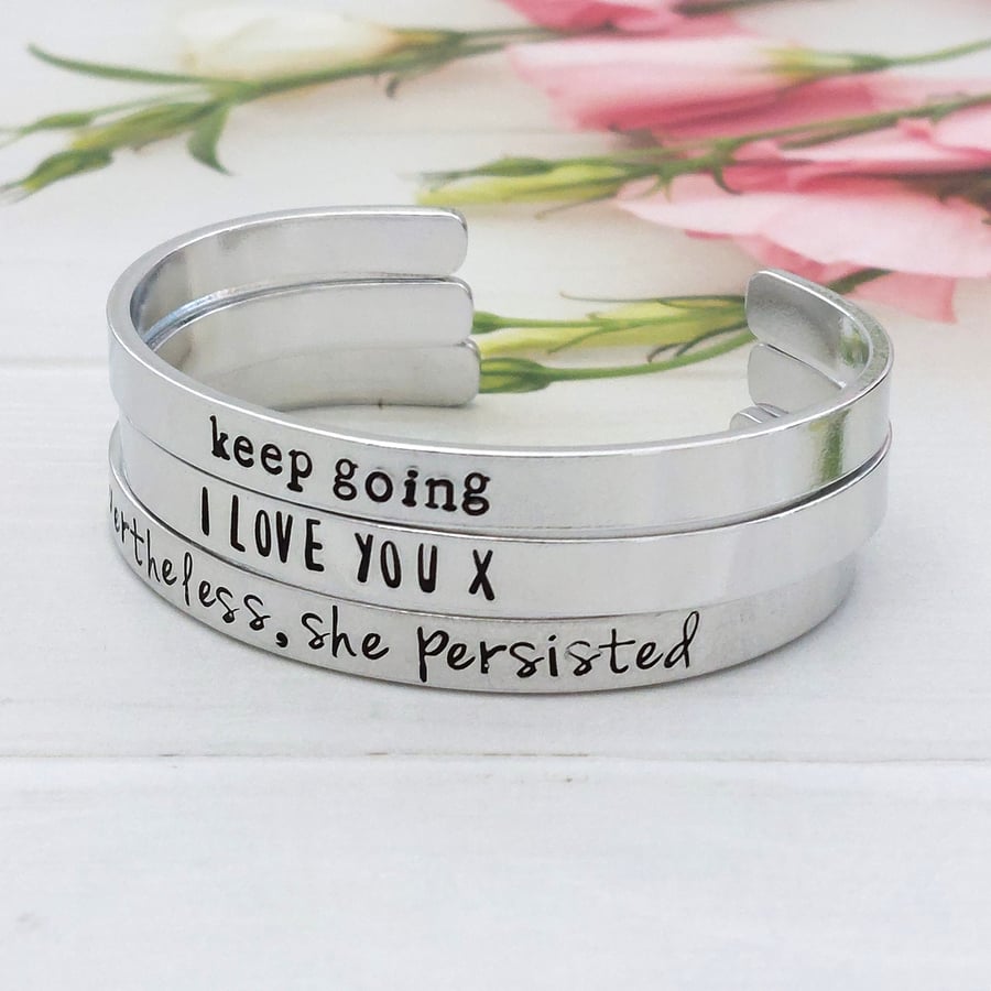 Hand-Stamped Personalised 6mm Cuff Bracelet for Women Men
