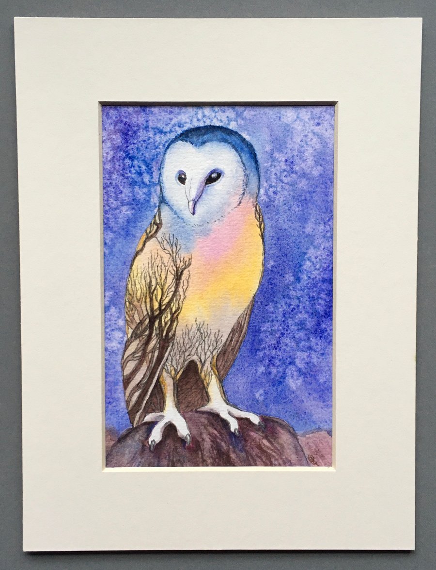 Sunset barn owl original art 