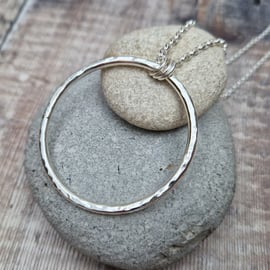 Sterling Silver Long Hammered Ring Necklace